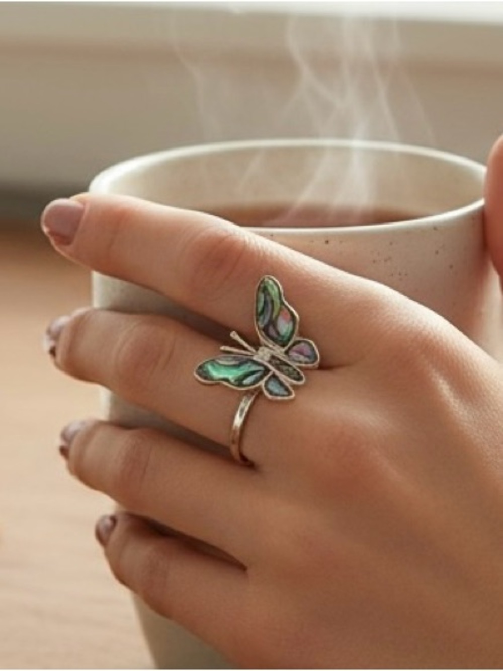Iridescent Butterfly Silver Ring - Women's Jewelry NWOT